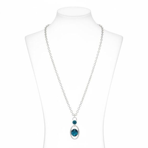 Anne Klein Jewelry - Anne Klein Silver Tone Blue Crystal Pendant Necklace Adjustable New